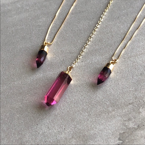 Oxblood 14K Gold Crystal Necklace - Picture 5 of 6